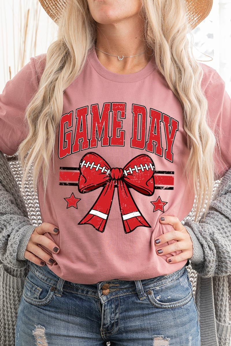US3001P-E3062 Red Game Day Football Bow Graphic Plus Tee $16
