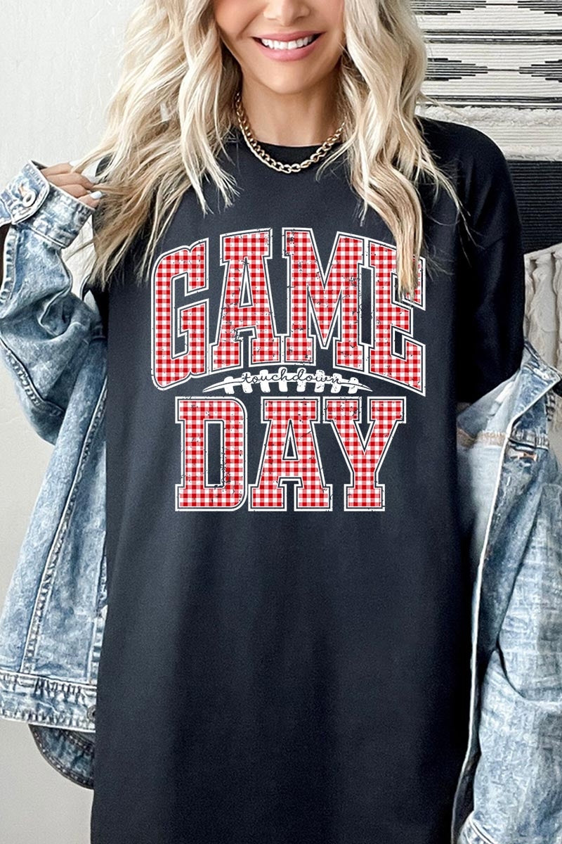 5000P-E3126 Red Gingham Game Day Graphic Plus Heavy Cotton Tee $12.75