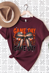 US3001P-E3088 Orange Black Football Game Day Bow Plus Tee $16