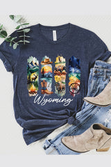 US3001-E3061WY Wyoming State Brushstroke Graphic Tee $12.5