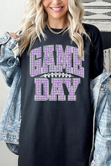 5000-E3127 Purple Gingham Game Day Graphic Heavy Cotton Tee $9