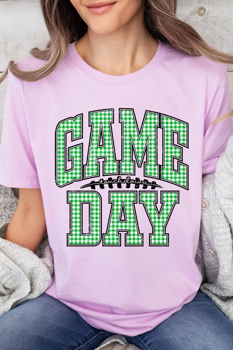 US3001-E3128 Green Gingham Game Day Graphic Tee $12.5