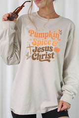 UL240P-E3164 Pumpkin Spice & Jesus Graphic Plus Long Sleeve Tee $17