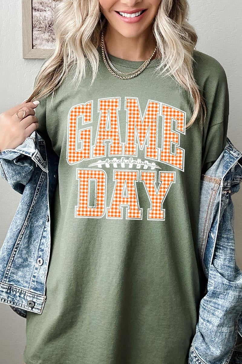 5000-E3129 Orange Gingham Game Day Graphic Heavy Cotton Tee $9