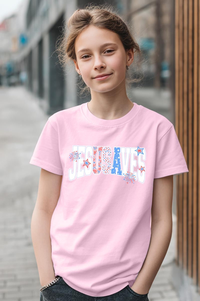 5000B-E3483Z Jesus Saves Patriotic Kids Graphic Heavy Cotton Tee $8.5