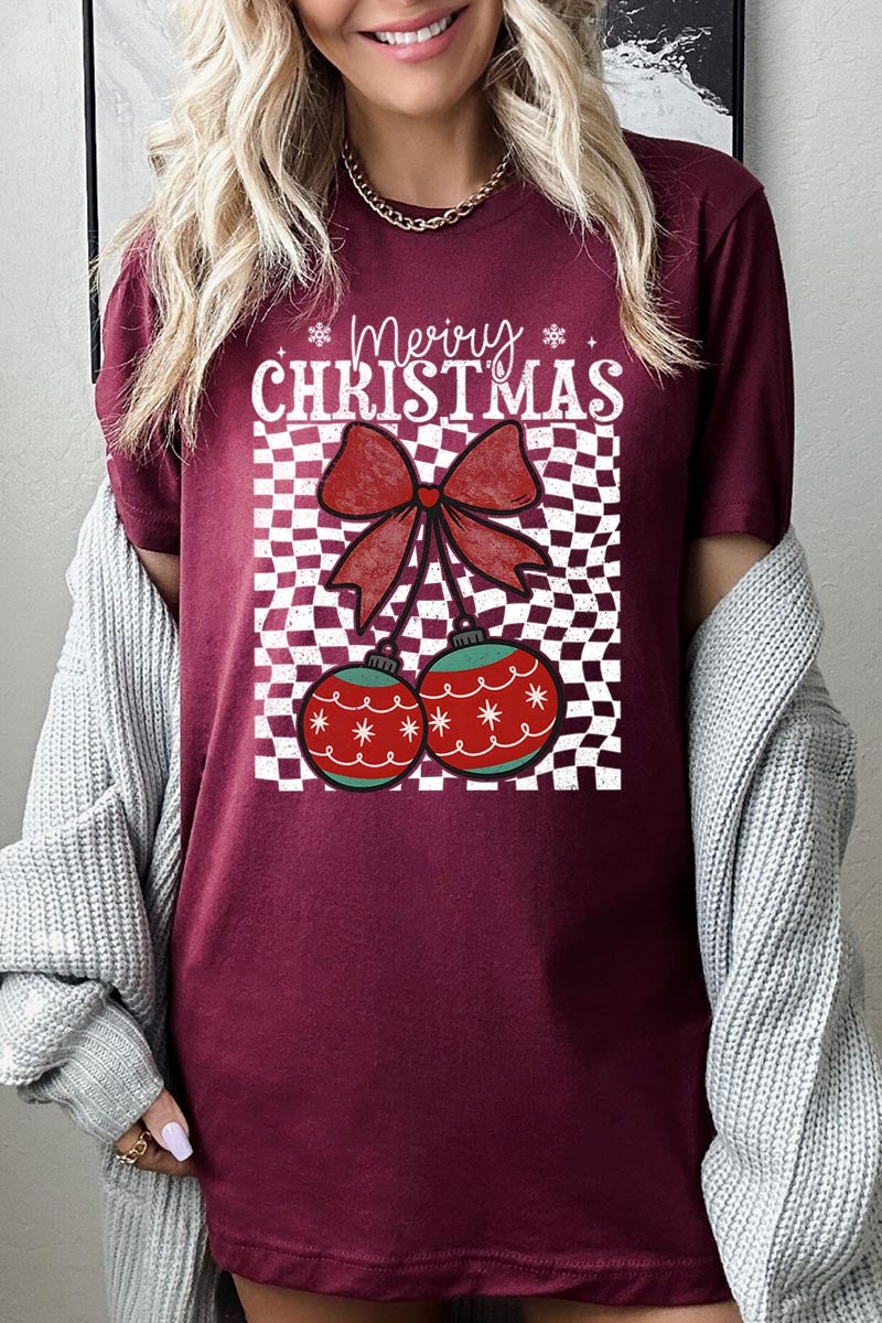 US3001P-E3196 Cherry Ornament Christmas Graphic Plus Tee $16