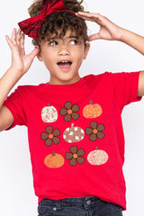 US3001Y-E3117Z Pumpkins & Flowers Fall Kids Graphic Tee $11