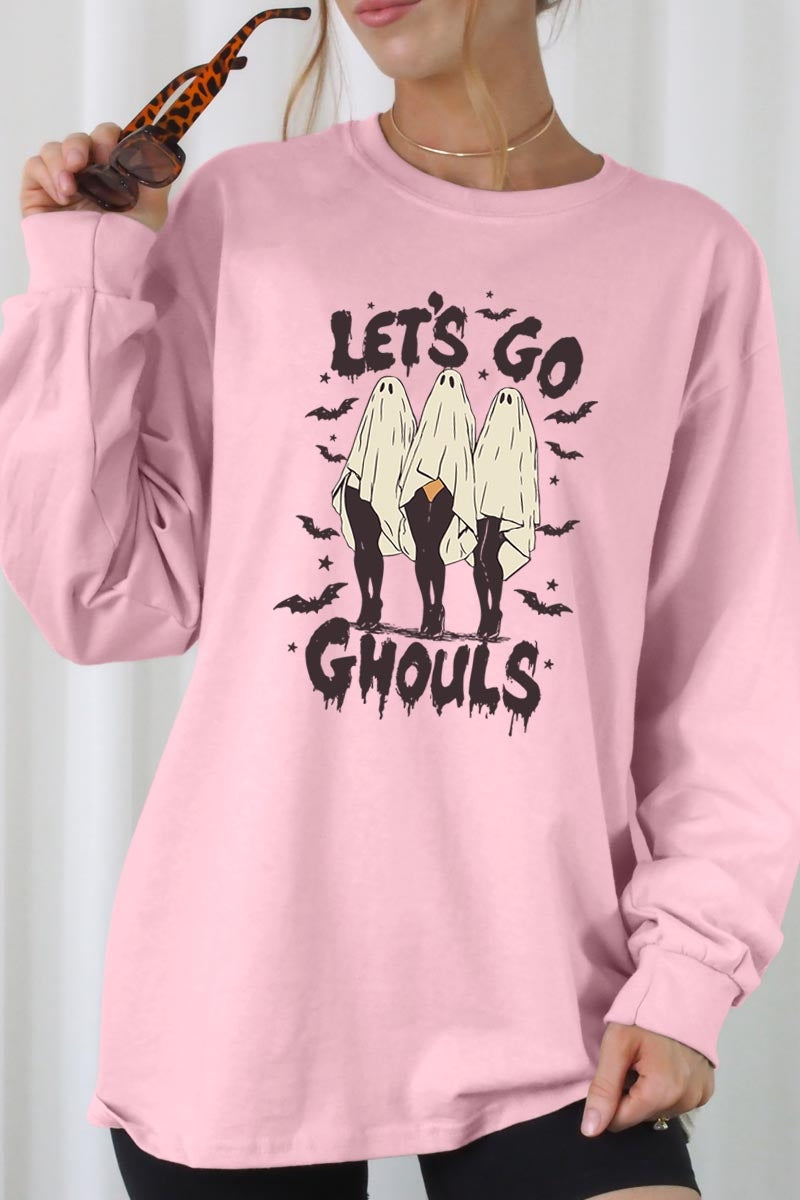 UL240-E3160 Letu2019s Go Ghouls Ghost Graphic Long Sleeve Tee $13.75