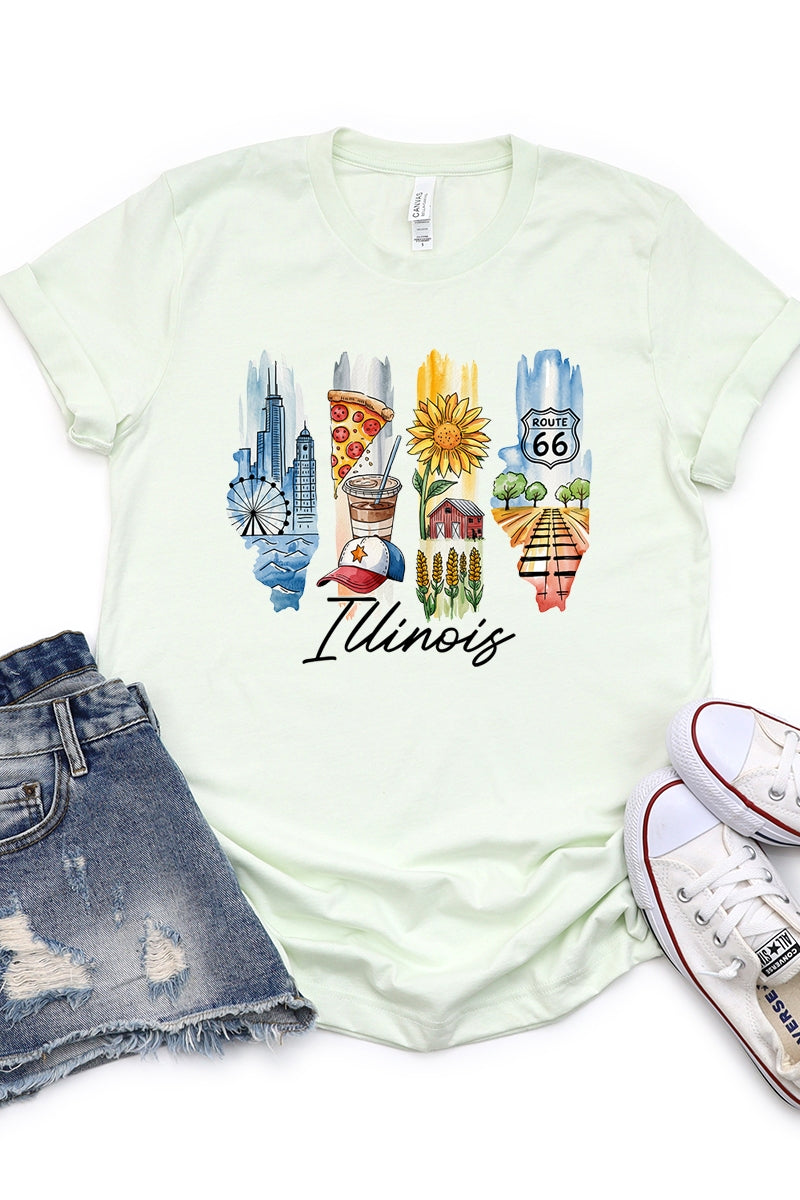 US3001-E3061IL Illinois State Brushstroke Graphic Tee $12.5