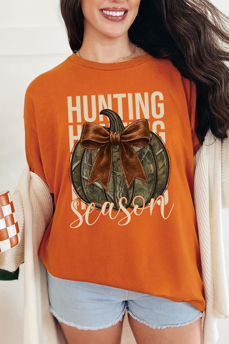 5000P-E3190 Hunting Pumpkin Bow Graphic Plus Heavy Cotton Tee $12.75