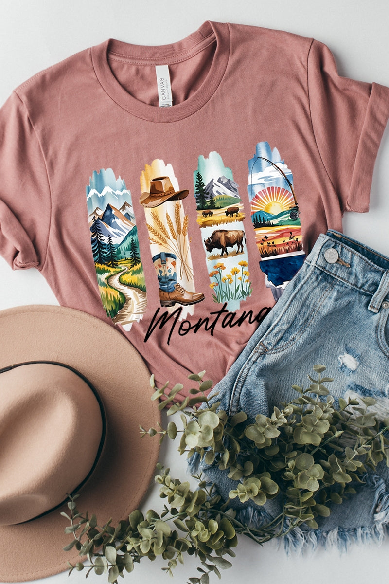 US3001-E3061MT Montana State Brushstroke Graphic Tee $12.5