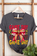 US3001-E3091 Red Yellow Football Game Day Bow Graphic Tee $12.5