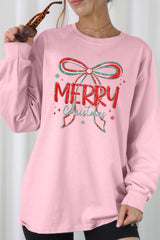 UL240-E3197 Merry Christmas Bow Graphic Long Sleeve Tee $13.75