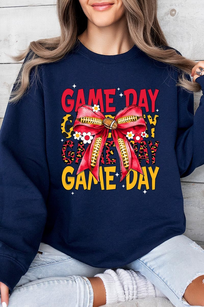 UL180-E3091 Red Yellow Football Game Day Bow Sweatshirt $20