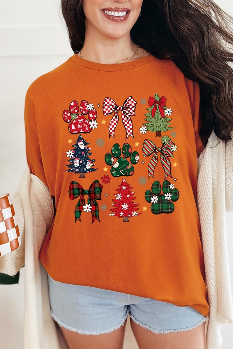 5000P-E3195 Christmas Bow Paw Graphic Plus Heavy Cotton Tee $12.75
