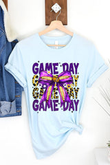 US3001P-E3092 Purple Yellow Football Game Day Bow Plus Tee $16