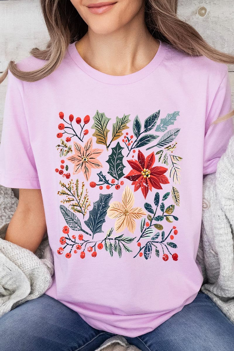US3001P-E3186 Floral Christmas Graphic Plus Tee $16