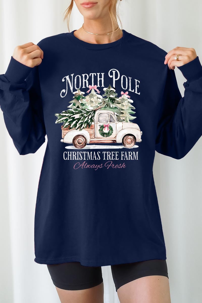 UL240P-E3174 North Pole Christmas Graphic Plus Long Sleeve Tee $17