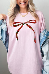 5000P-E3211 Red Bow Christmas Graphic Plus Heavy Cotton Tee $12.75