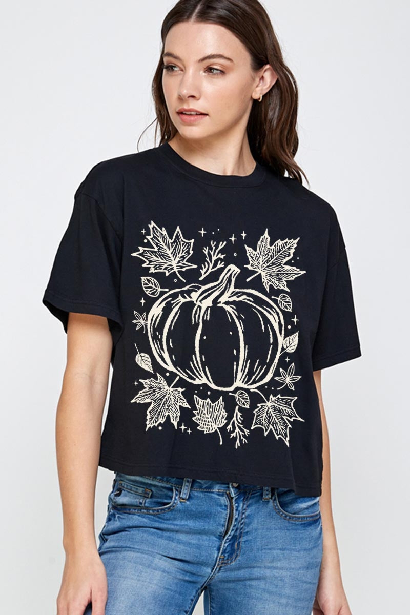 CTS-E3162 Fall Pumpkin Graphic Relaxed Crop Top $11