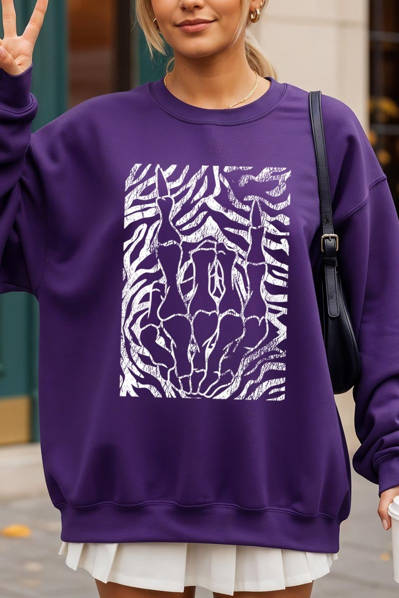 UL180-E3177 Skeleton Hands Zebra Graphic Sweatshirt $20