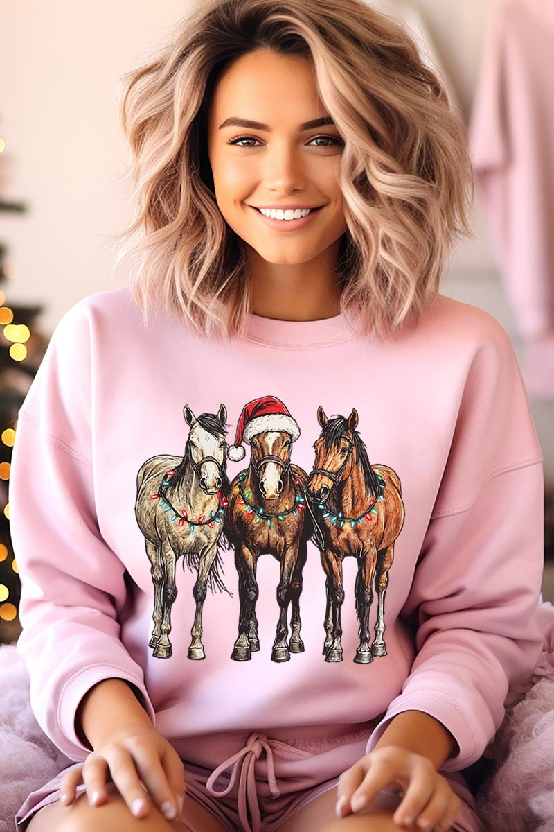 UL180P-E3182 Christmas Horses Graphic Plus Sweatshirt $25