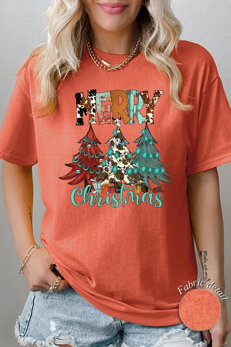 5000-E3200 Merry Christmas Trees Graphic Heavy Cotton Tee $9