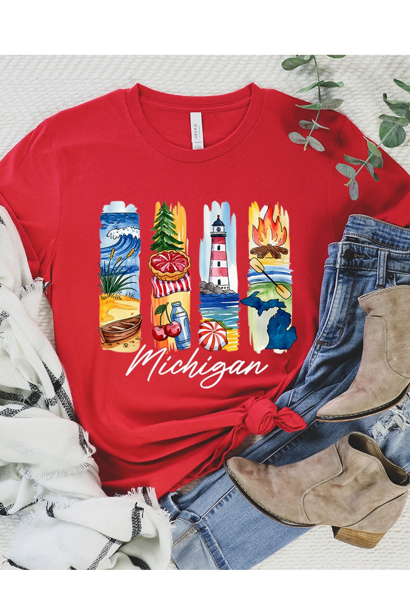 US3001P-E3061MI Michigan State Brushstroke Graphic Plus Tee $16