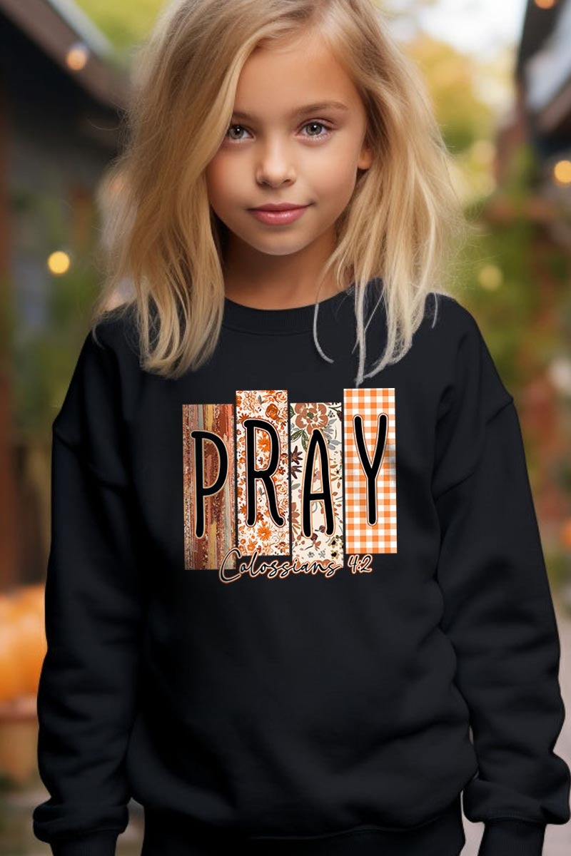 UL180B-E3166Z Pray Fall Christian Kids Graphic Sweatshirt $20