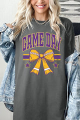5000P-E3063 Purple Football Bow Graphic Plus Heavy Cotton Tee $12.75
