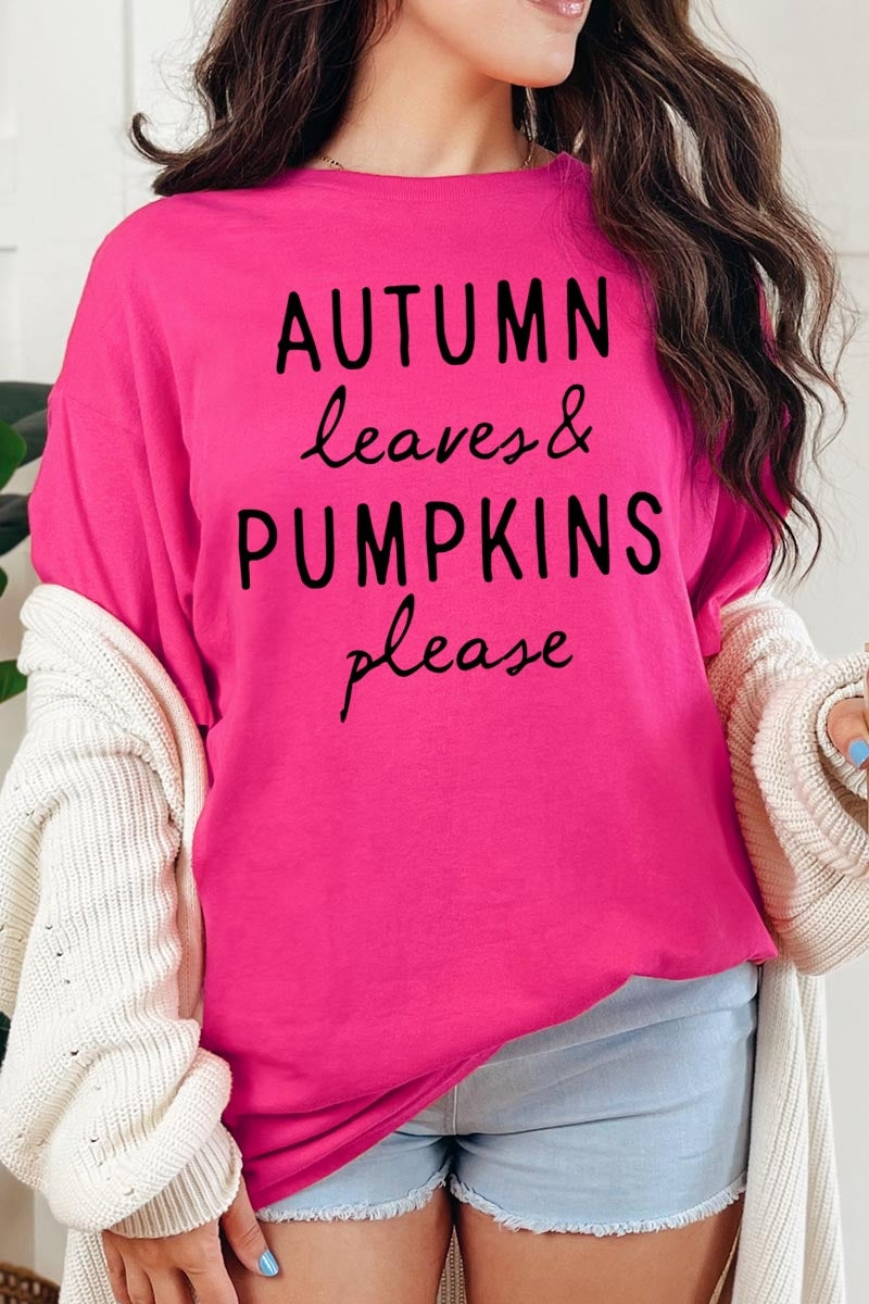 5000P-E3158 Autumn Leaves Pumpkins Graphic Plus Heavy Cotton Tee $12.75