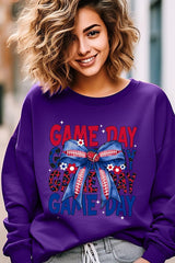 UL180P-E3087 Red Blue Football Game Day Bow Plus Sweatshirt $25