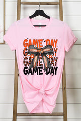 US3001P-E3088 Orange Black Football Game Day Bow Plus Tee $16