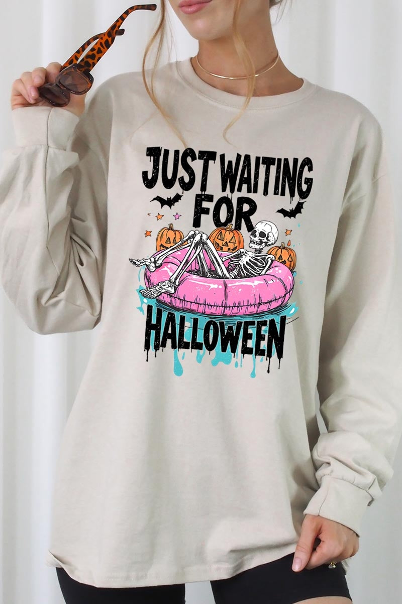 UL240-E3138 Just Waiting For Halloween Graphic Long Sleeve Tee $13.75