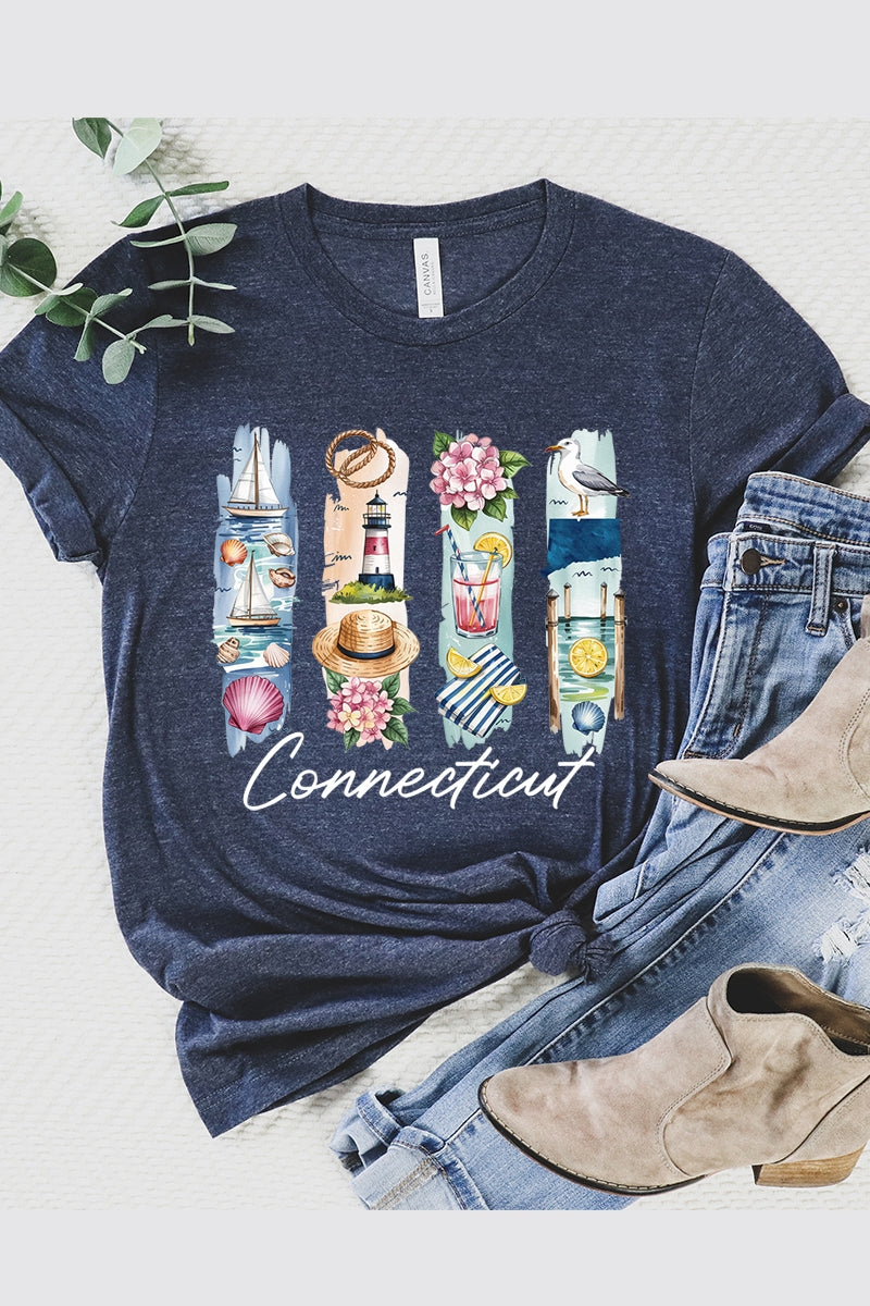 US3001-E3061CT Connecticut State Brushstroke Graphic Tee $12.5
