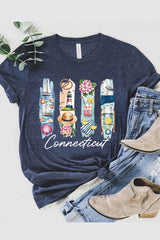 US3001-E3061CT Connecticut State Brushstroke Graphic Tee $12.5