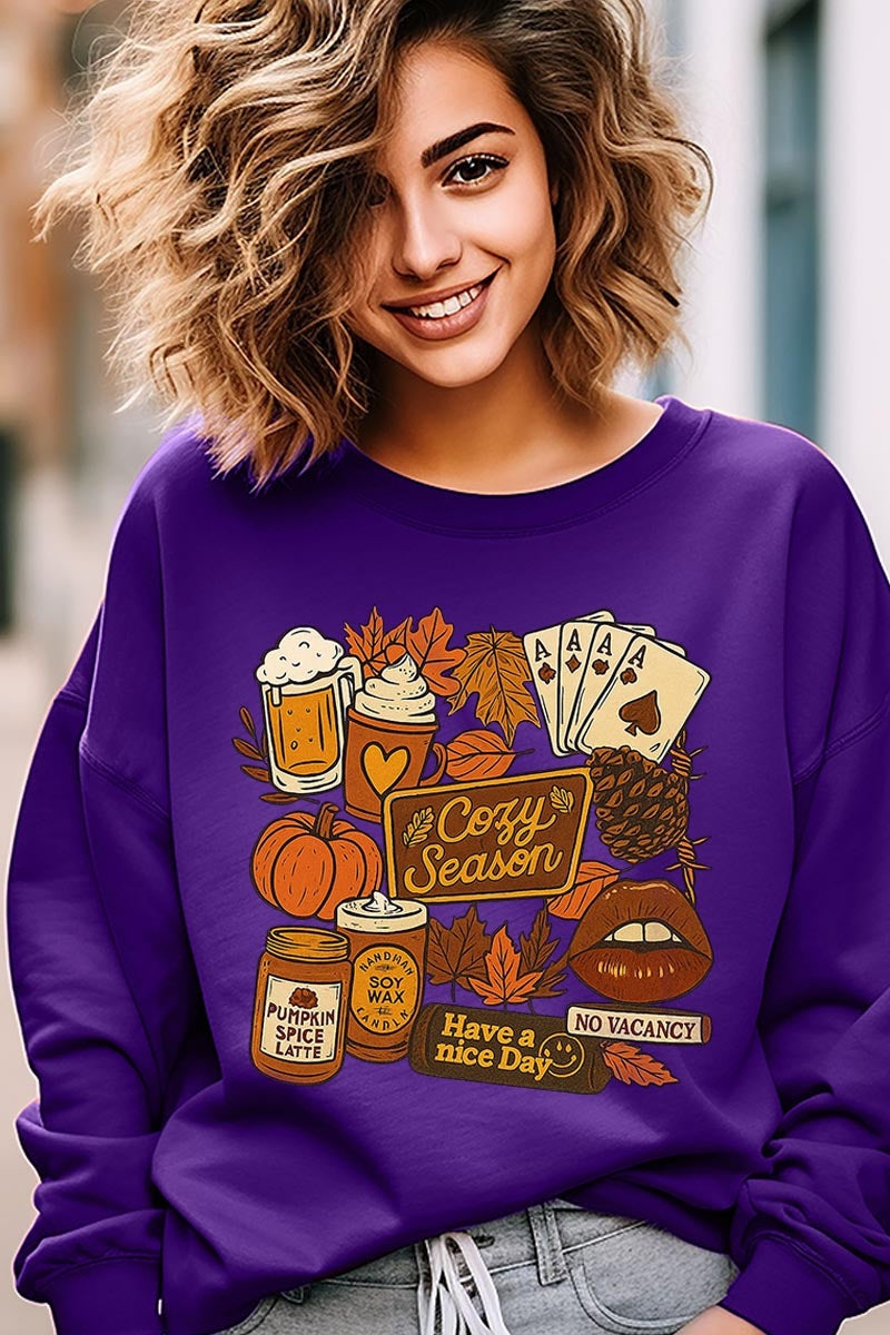 UL180P-E3119 Retro Fall Collage Graphic Plus Sweatshirt $25