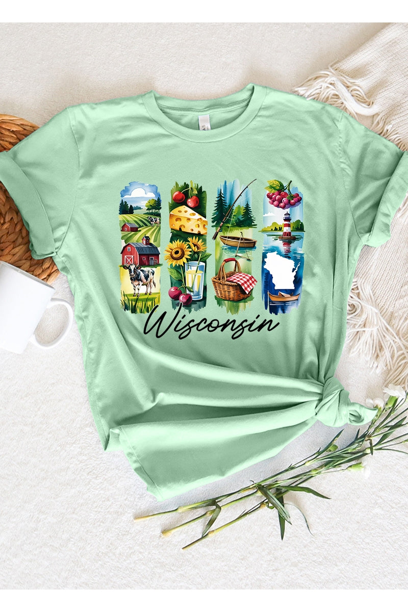 US3001P-E3061WI Wisconsin State Brushstroke Graphic Plus Tee $16