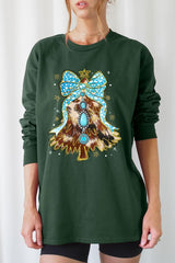 UL240P-E3184 Turquoise Christmas Tree Graphic Plus Long Sleeve Tee $17