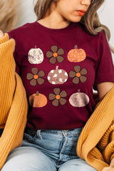 US3001P-E3117 Pumpkins & Flowers Fall Graphic Plus Tee $16