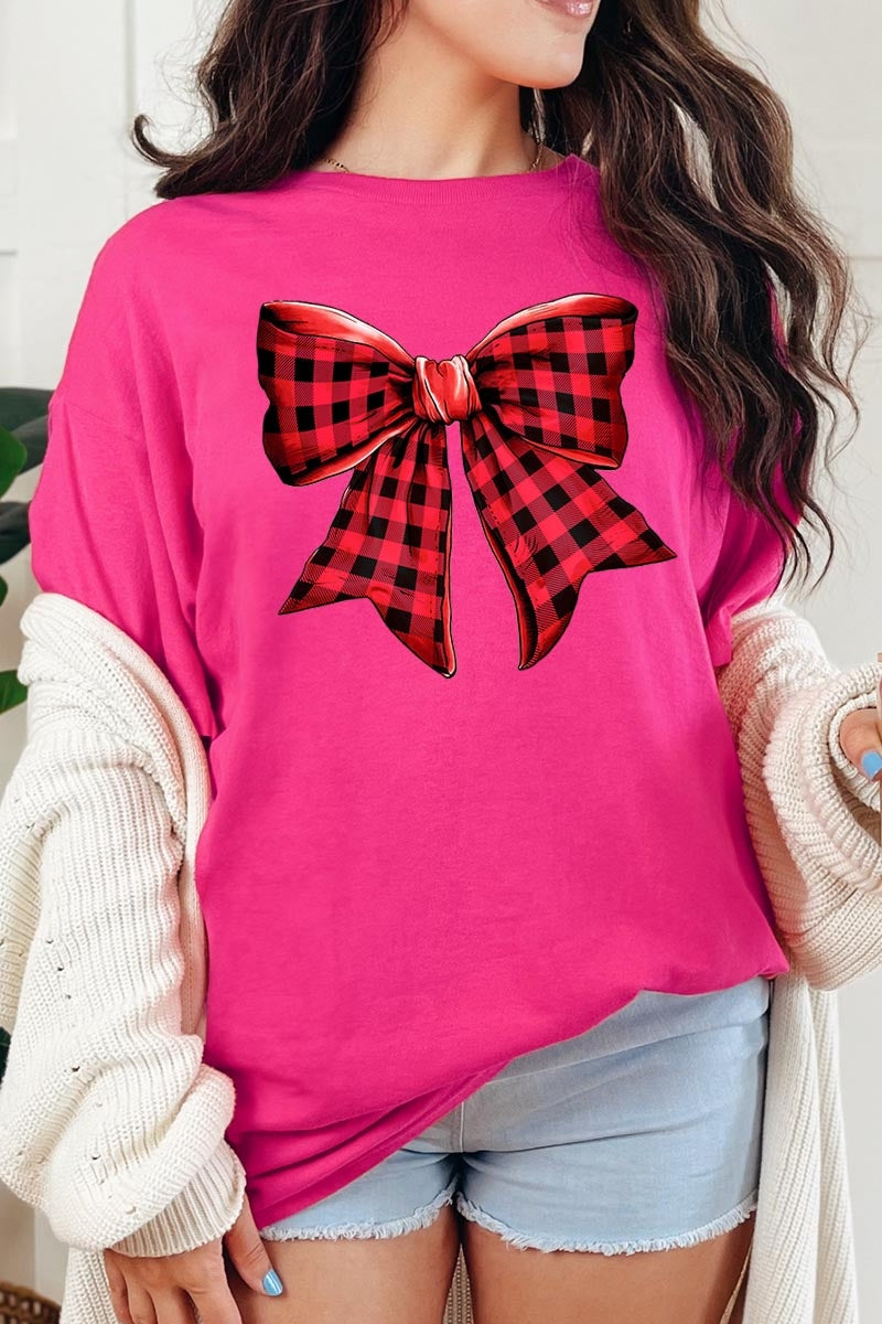 5000P-E3198 Red Buffalo Plaid Bow Graphic Plus Heavy Cotton Tee $12.75