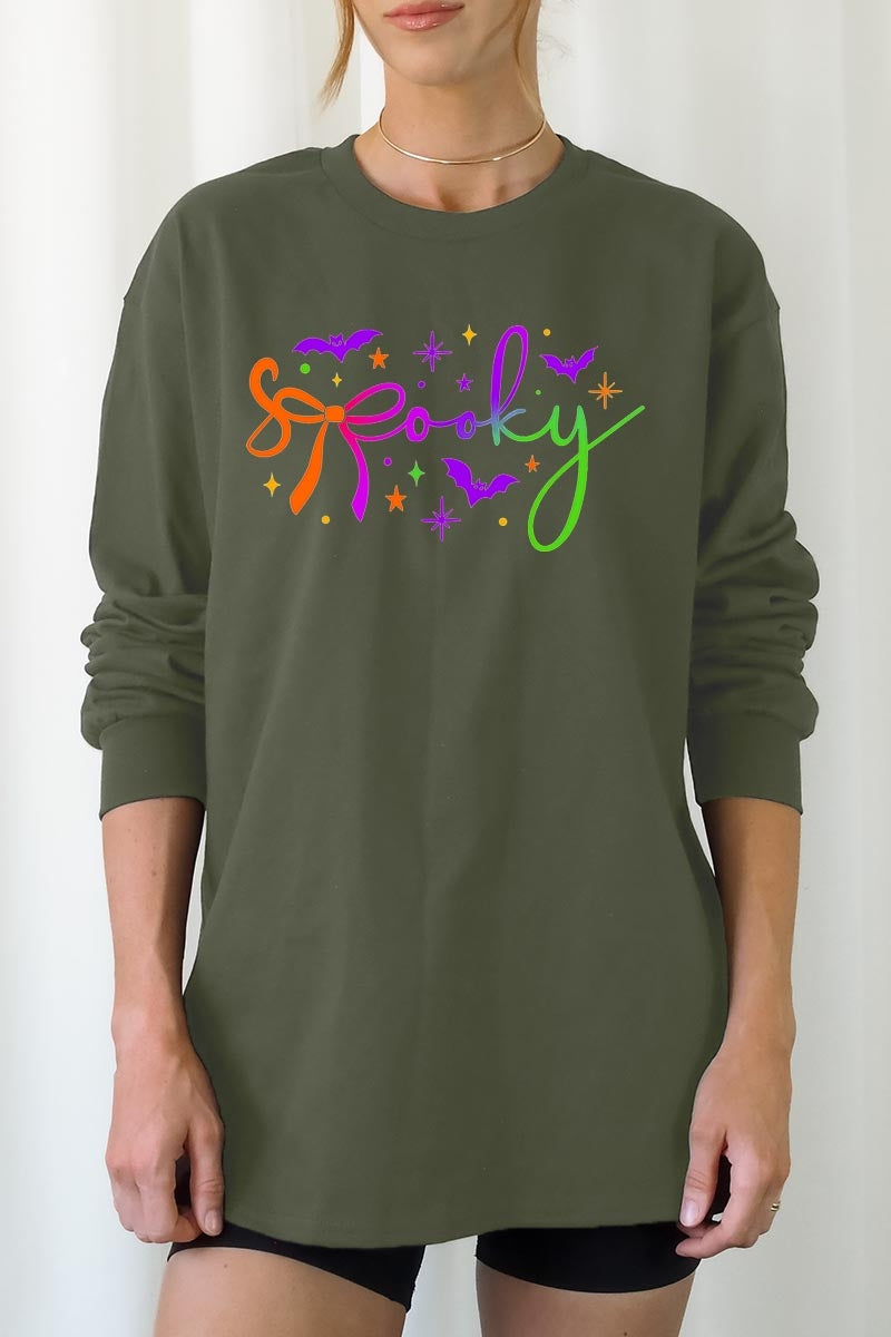 UL240-E3109 Spooky Halloween Graphic Long Sleeve Tee $13.75