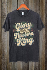 LS002-E3220 Glory to the Newborn King Graphic Vintage Tee $15.5