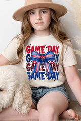 US3001Y-E3087Z Red Blue Football Game Day Bow Kids Graphic Tee $11