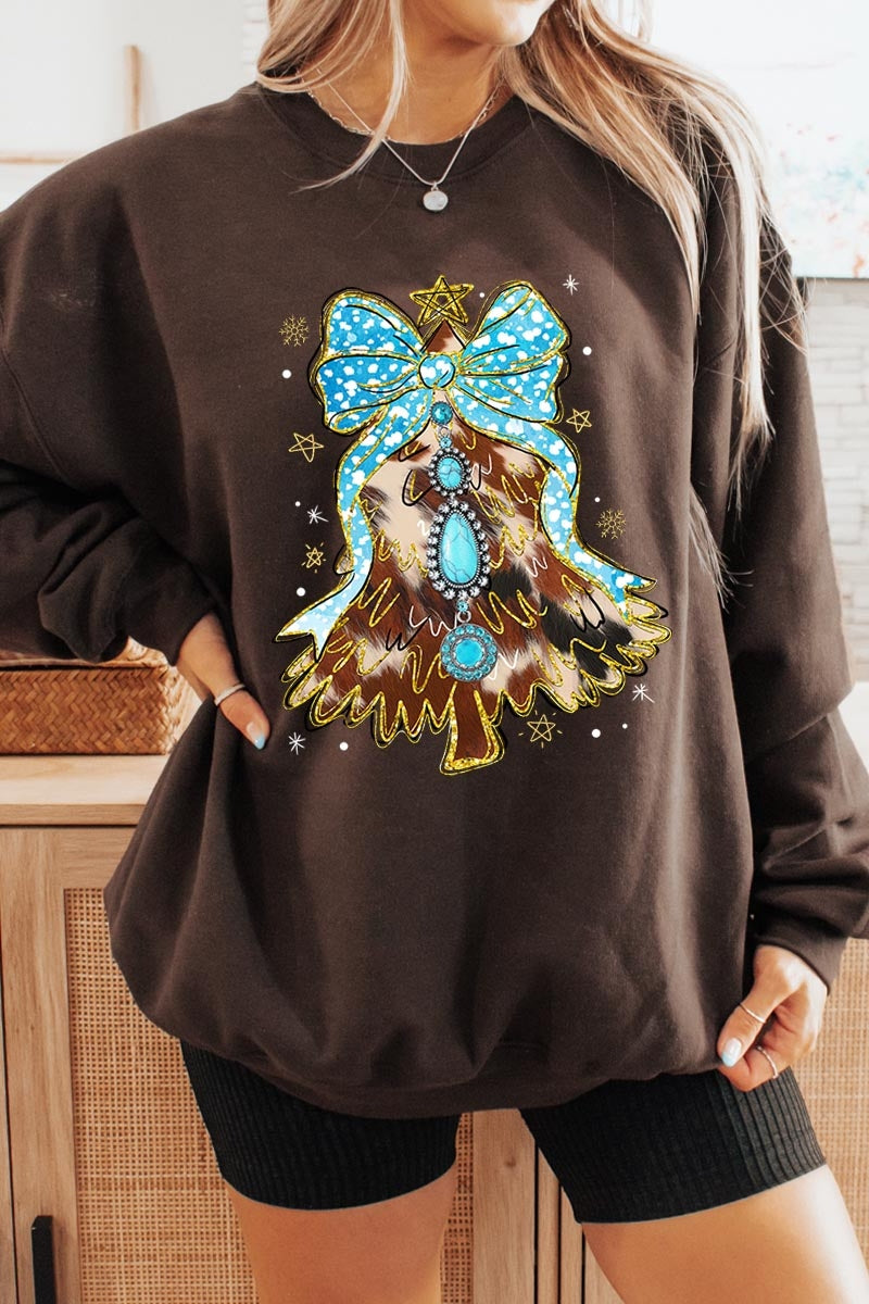UL180-E3184 Turquoise Christmas Tree Graphic Sweatshirt $20