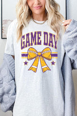 5000P-E3063 Purple Football Bow Graphic Plus Heavy Cotton Tee $12.75