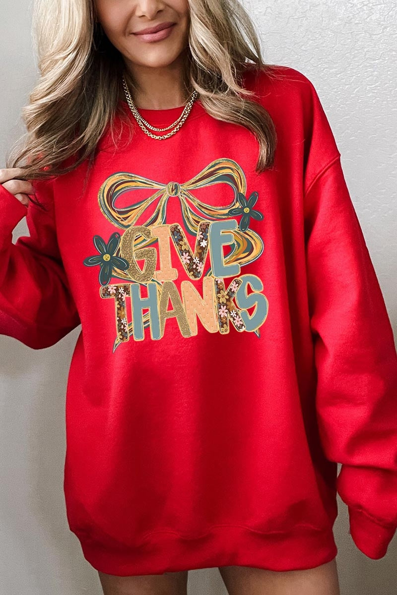 UL180P-E3154 Give Thanks Bow Graphic Plus Sweatshirt $25