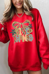 UL180-E3154 Give Thanks Bow Graphic Sweatshirt $20