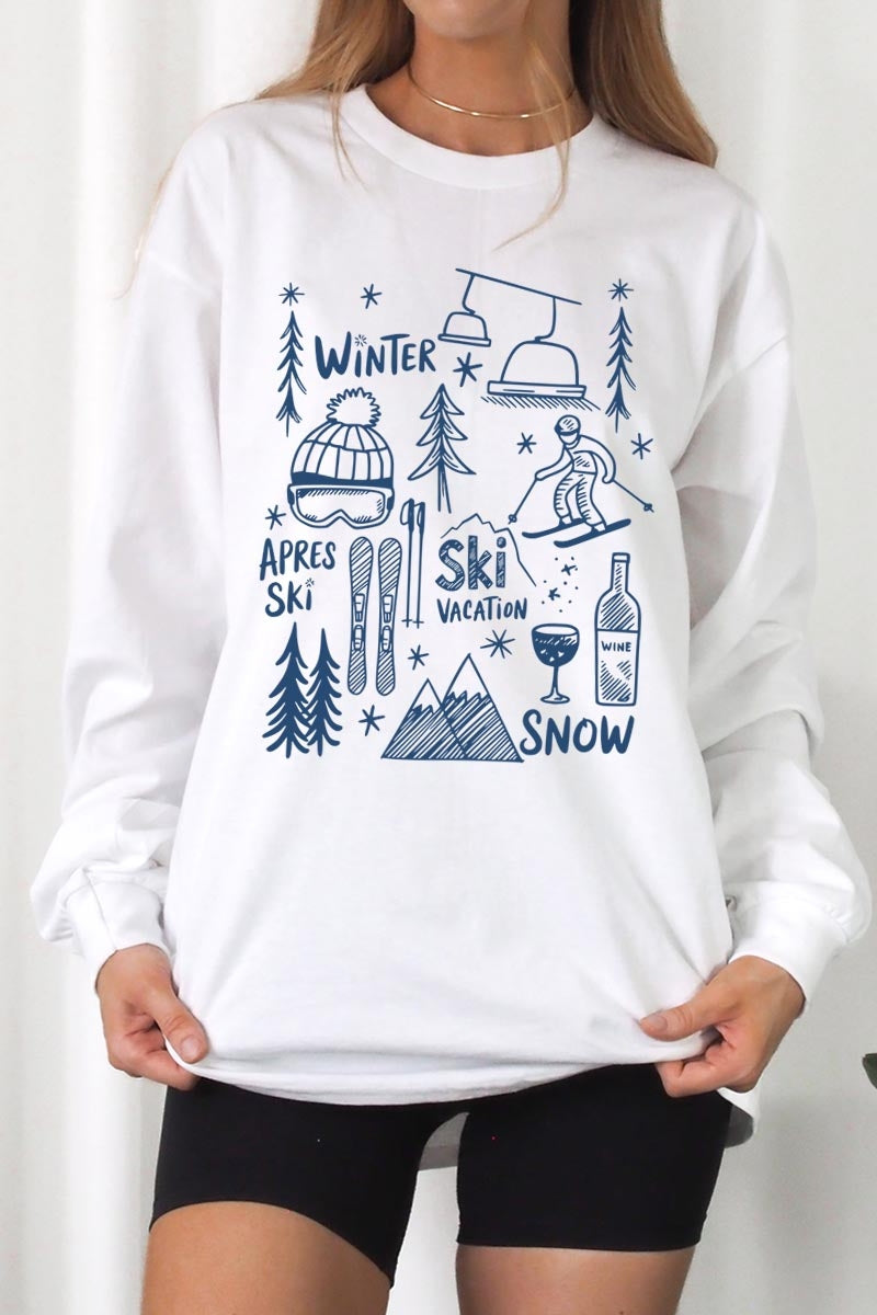 UL240-E3188 Ski Doodle Graphic Long Sleeve Tee $13.75