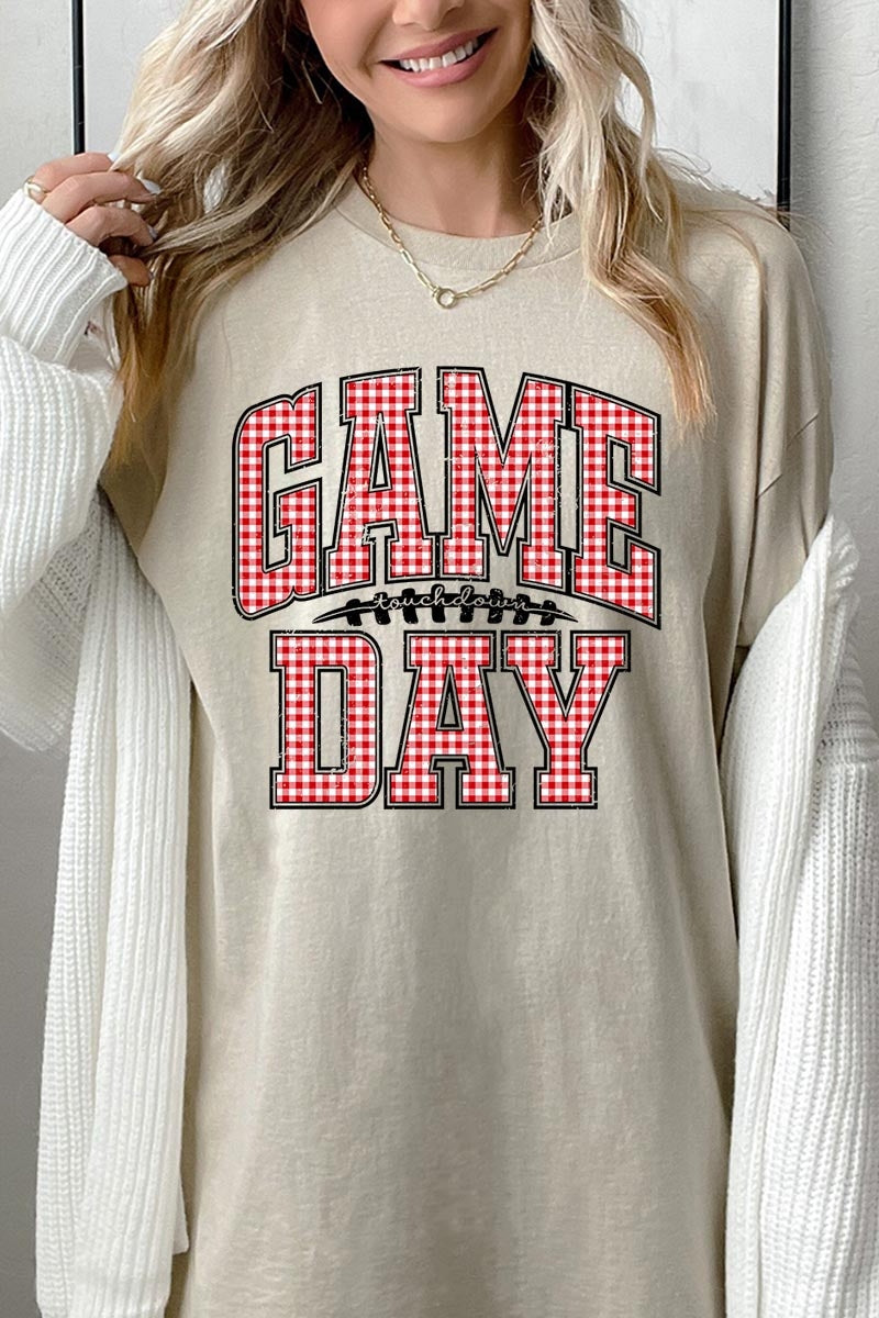 5000P-E3126 Red Gingham Game Day Graphic Plus Heavy Cotton Tee $12.75